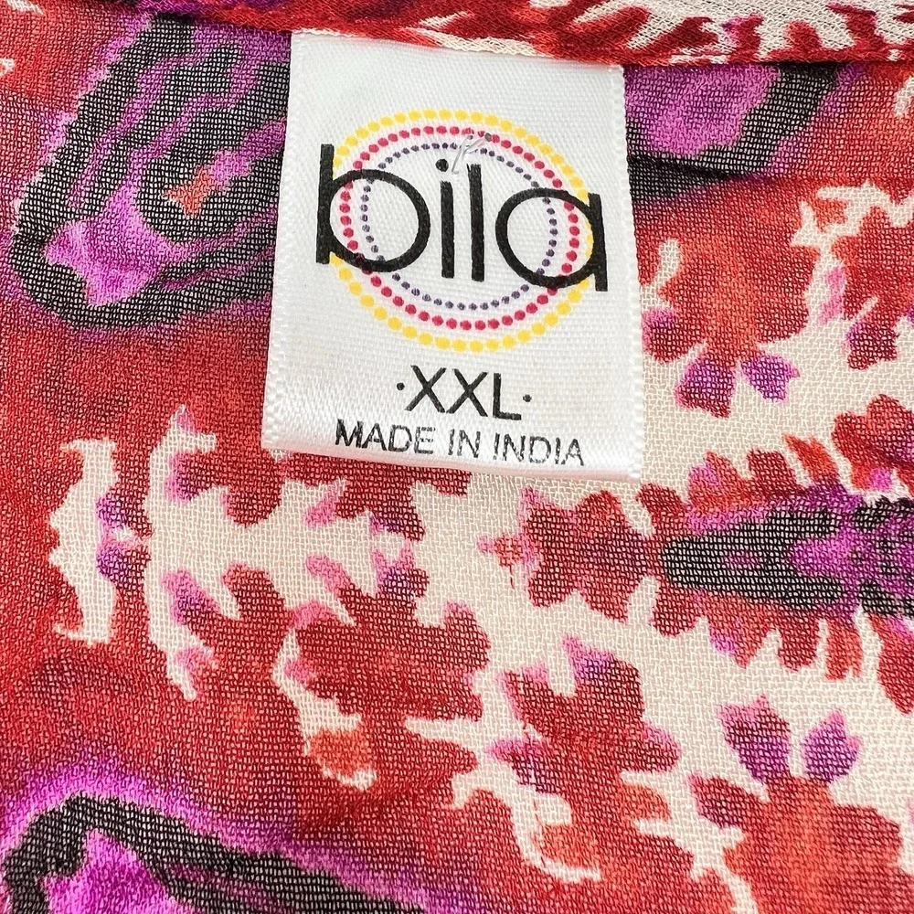 Bila Women XXL Billabong‎ Semi Sheer Crochet Trim Patchwork Tunic Boho Peasant